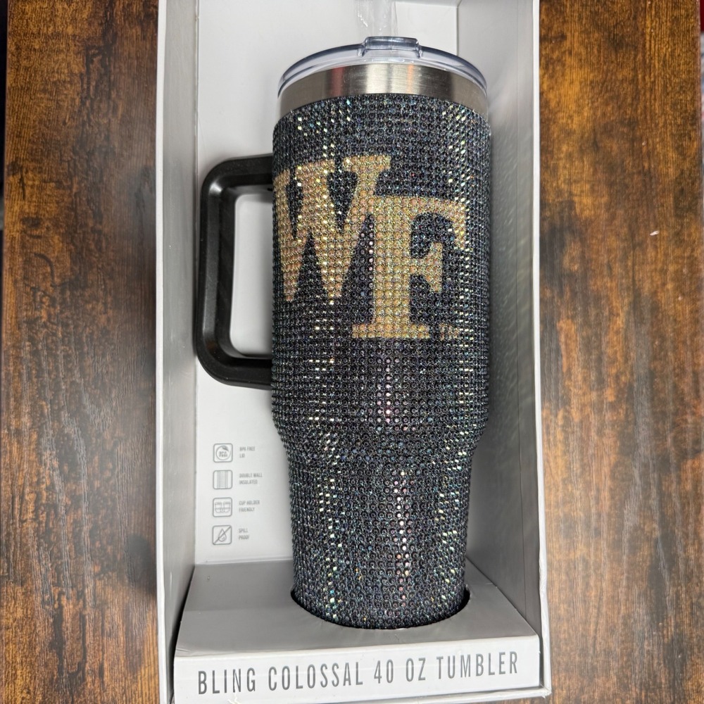 The Memory Company Tumbler Wake Forest Bling Rhinestone Black Gold